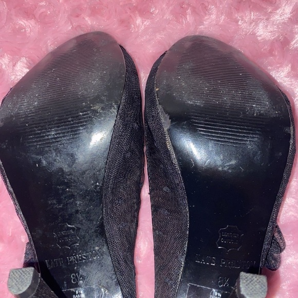 KATE PRESTON SHEER BLACK LACE PEEP TOE STILET HEELS size 8.5 - Picture 7 of 8